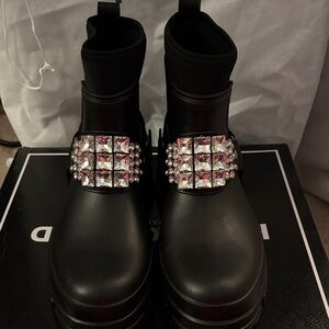Karl Lagerfeld Black Ankle Boots with Crystal Embellishments